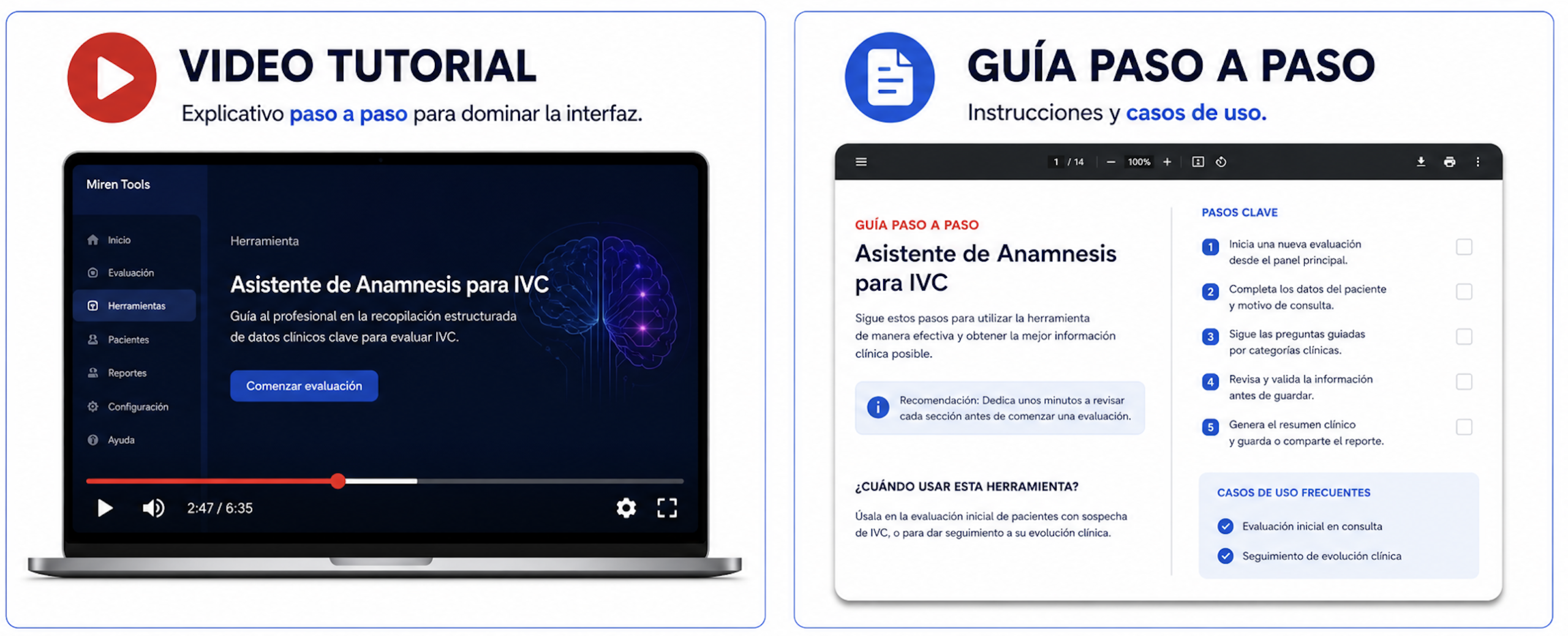 Video tutorial y manual de casos de uso que acompañan a cada clase del pack